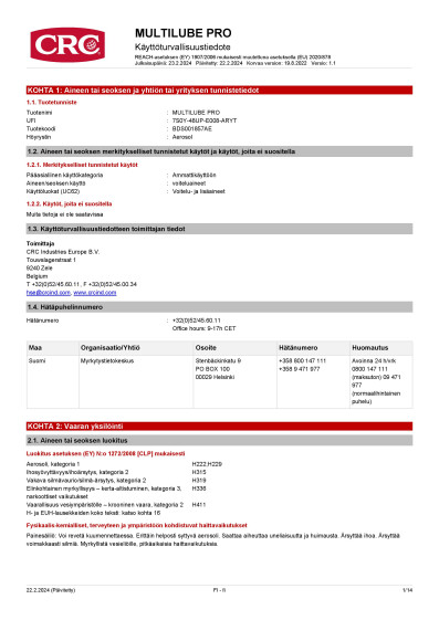 MULTILUBE PRO finland Finnish 1 BDS001857AE