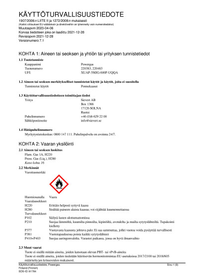 Kaasusailio Sievert Powergas 220383220483 Powergas Finnish Finland