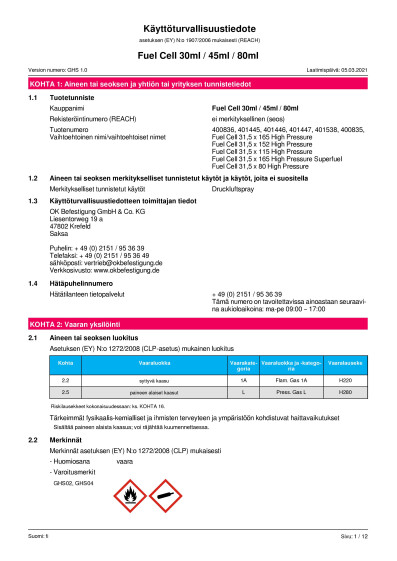 Viimeistelynaulainkaasu OK 18g 30ml OK Fuel cell FI