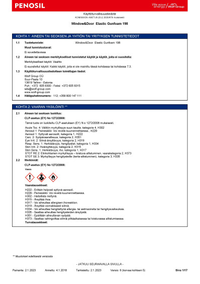 Penosil WindowDoor Elastic Gunfoam 198 SDS fi FI