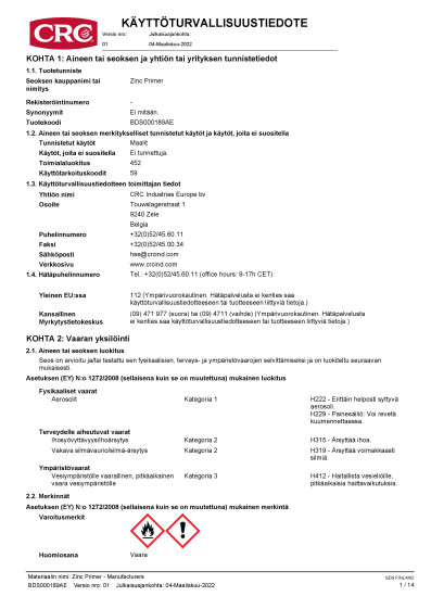 Zinc Primer Manufacturers sds finland Finnish 1 BDS000189AE