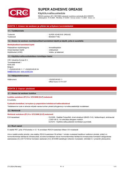 SUPER ADHESIVE GREASE finland Finnish 2 BDS002171BU