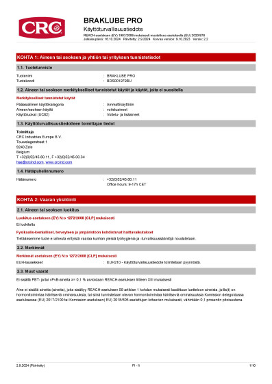 BRAKLUBE PRO finland Finnish 2 BDS001979BU