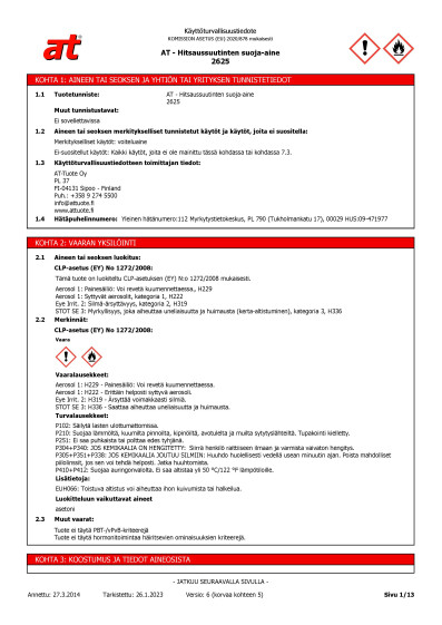 Kayttoturvallisuustiedote AT Hitsaussuutinten suoja aine 2625