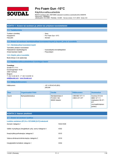 Kayttoturvallisuustiedote Soudal Pro Foam Gun 10C FI