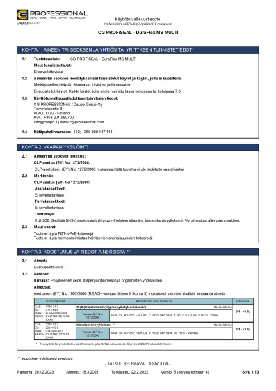 Kayttoturvallisuustiedote CG PROFiSEAL MS MULTI FI