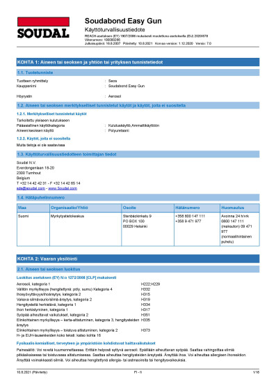 Kayttoturvallisuustiedote Soudal Soudabond Easy Gun FI