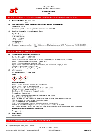 Safety data sheet AT 2104 Citrus Active EN