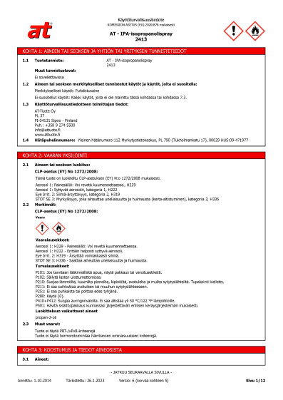 Kayttoturvallisuustiedote AT IPA Isopropanolispray 2413