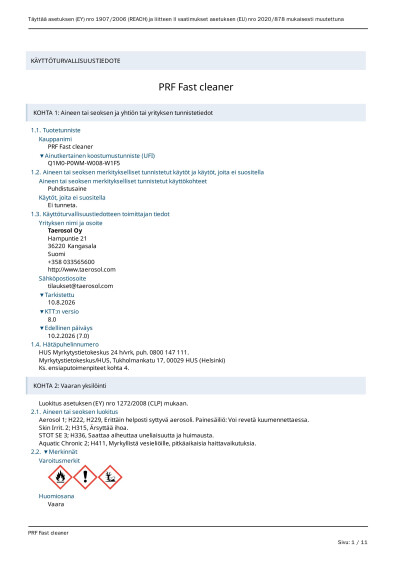 Kayttoturvallisuustiedote PRF Fast cleaner FI