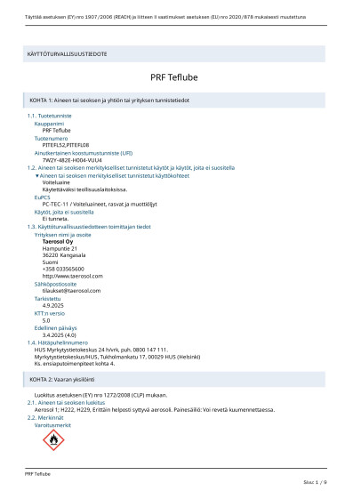 Kayttoturvallisuustiedote PRF Teflube FI