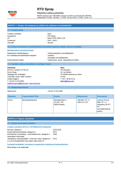 Kayttoturvallisuustiedote RTD Spray FI