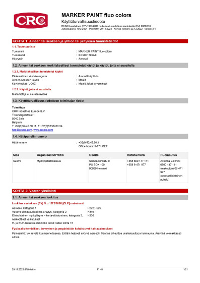 MARKER PAINT fluo colors finland Finnish 3 BDS001592AE