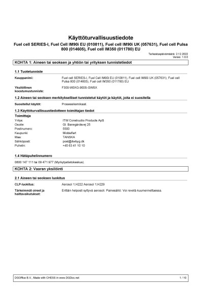 Kaasupatruuna naulainkaasu Paslode IM90 100 FUEL CELL P40 800 IF ST400 P700 SERIES I IM350 TEC SDS FI 1