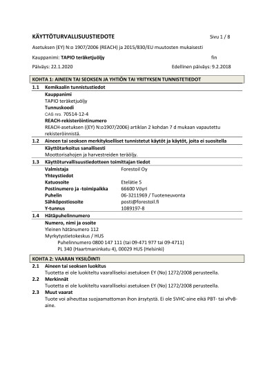 KTT TAPIO teraketjuoljy 220120