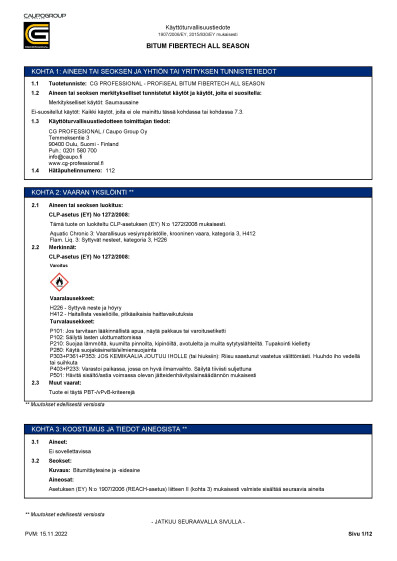 Kayttoturvallisuustiedote CG PROFiSEAL BITUM FIBERTECH ALL SEASON