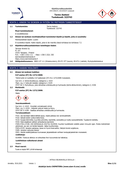 323743 Tarmo Asetoni 1 l SDS 323743 FI ID 445612